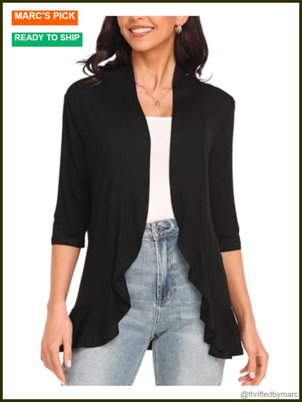 Women's 3/4 Sleeve Cardigan Open Front Lightweight Casual Soft Sweater